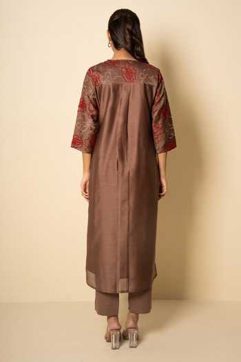 Kameez Chanderi Floral Embroidered Kurta & Pant Set 