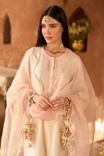 Sheetal Batra_Pink , Chanderi, Cotton, Organza Anam Kurta Set _Online_at_Aza_Fashions
