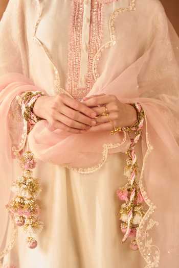 Shop_Sheetal Batra_Pink , Chanderi, Cotton, Organza Anam Kurta Set _Online_at_Aza_Fashions