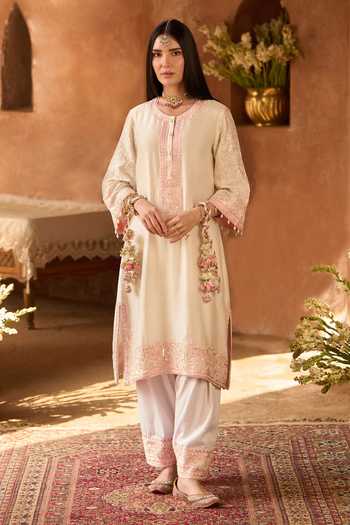 Sheetal Batra_Pink , Chanderi, Cotton, Organza Anam Kurta Set _at_Aza_Fashions