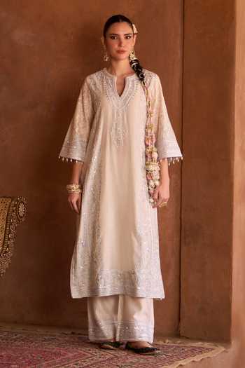 Sheetal Batra_Blue , Chanderi, Organza Nurvi Kurta Set _Online_at_Aza_Fashions