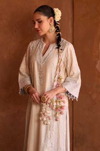 Buy_Sheetal Batra_Blue , Chanderi, Organza Nurvi Kurta Set _Online_at_Aza_Fashions
