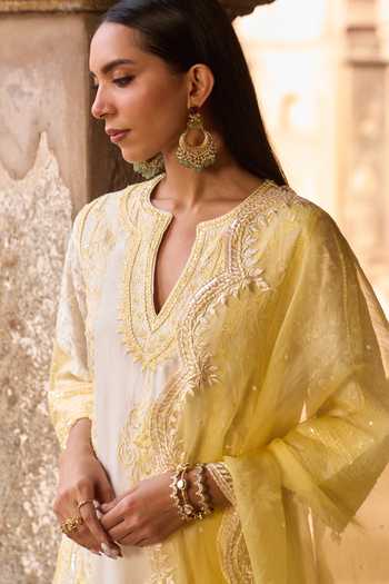 Sheetal Batra_Ivory , Chanderi, Organza Embroidery Split Nurvi Kurta And Palazzo Set _Online_at_Aza_Fashions