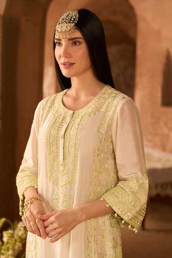 Sheetal Batra_Ivory , Chanderi, , Embroidery Round Ena Kurta Set _Online_at_Aza_Fashions