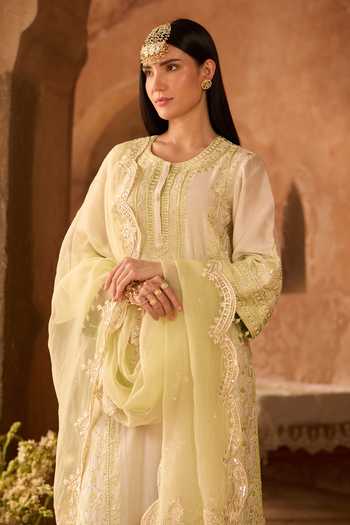 Buy_Sheetal Batra_Ivory , Chanderi, , Embroidery Round Ena Kurta Set _Online_at_Aza_Fashions