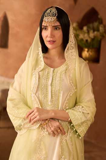 Shop_Sheetal Batra_Ivory , Chanderi, , Embroidery Round Ena Kurta Set _Online_at_Aza_Fashions
