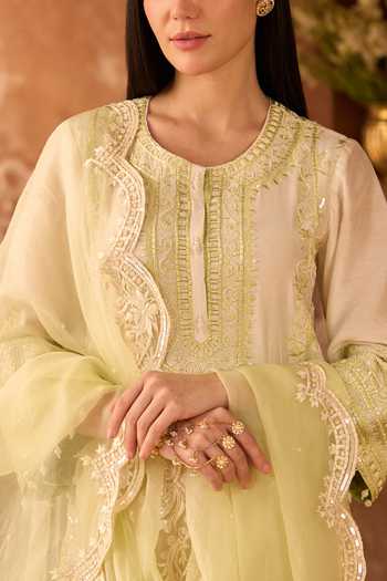 Shop_Sheetal Batra_Ivory , Chanderi, , Embroidery Round Ena Kurta Set 