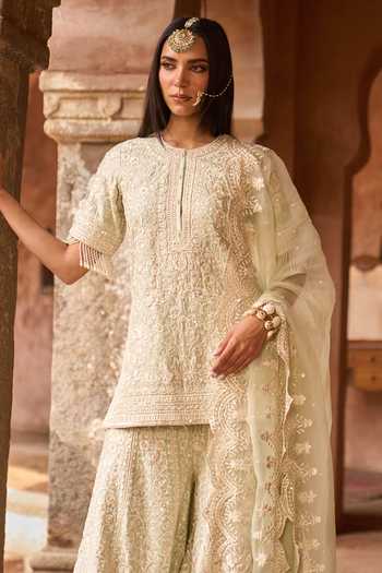 Sheetal Batra Mint , Chanderi, Organza Round Neck, Yes Heer Kurta Set Online at Aza Fashions Sheetal Batra_Mint , Chanderi, Organza Round Neck, Yes Heer Kurta Set _Online_at_Aza_Fashions