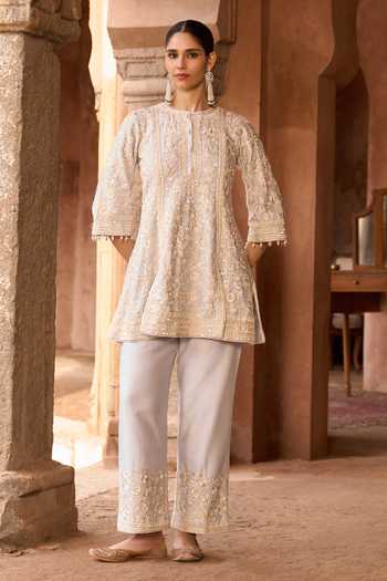 Shop Sheetal Batra Blue Silk, , Silk, Organza, Saboor Parsi Gara Work Kurta Set Online at Aza Fashions Shop_Sheetal Batra_Blue Silk, , Silk, Organza, Saboor Parsi Gara Work Kurta Set _Online_at_Aza_Fashions
