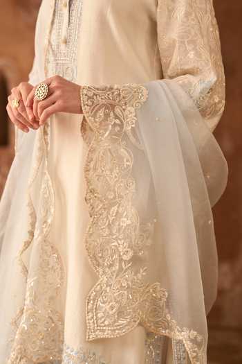 Sheetal Batra_Blue , Chanderi, Cotton, Organza Round Neck Anam Kurta Set _at_Aza_Fashions