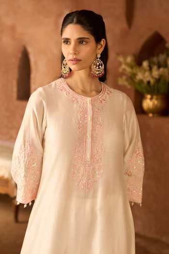 Sheetal Batra_Pink , Chanderi, Cotton, Organza Hani Kurta Set _Online_at_Aza_Fashions