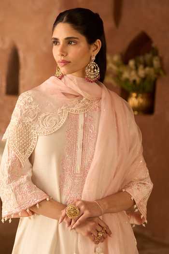Shop_Sheetal Batra_Pink , Chanderi, Cotton, Organza Hani Kurta Set _Online_at_Aza_Fashions