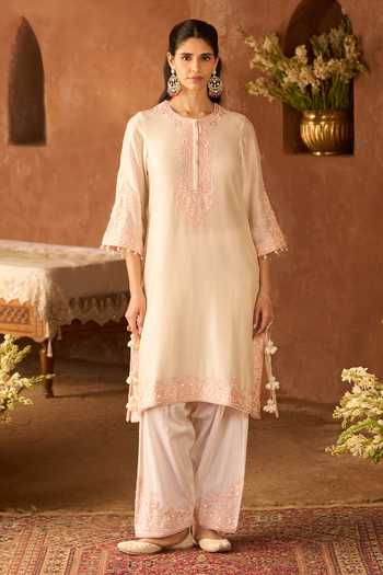 Sheetal Batra_Pink , Chanderi, Cotton, Organza Hani Kurta Set _at_Aza_Fashions