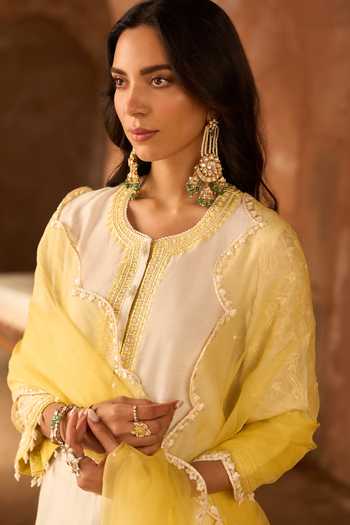 Shop_Sheetal Batra_Ivory , Chanderi, Cotton, Organza Round Neck Hani Kurta Set _Online_at_Aza_Fashions