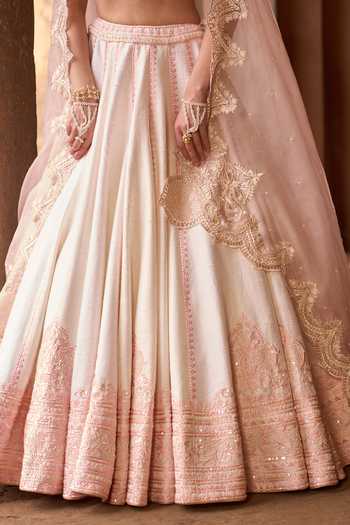 Sheetal Batra_Pink , Organza V-neck Sahabat Raw Lehenga Set _at_Aza_Fashions