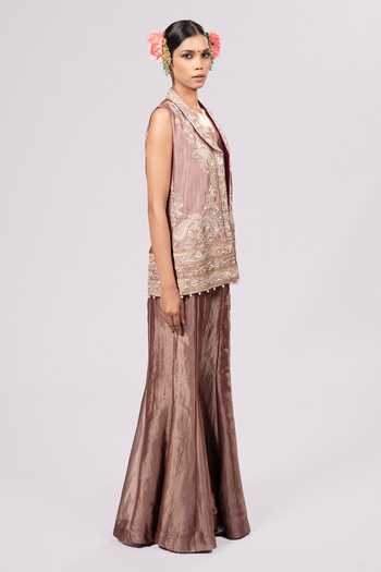 Rirasa_Gold Tissue Shawl , Square Zareen Embroidered Jacket Set_Online_at_Aza_Fashions