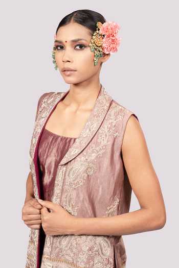 Buy_Rirasa_Gold Tissue Shawl , Square Zareen Embroidered Jacket Set_Online_at_Aza_Fashions