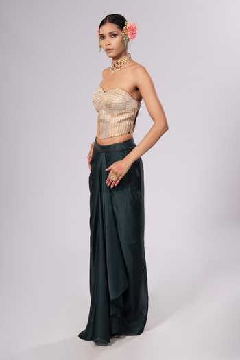Buy_Rirasa_Gold Crepe Gota Patti Sweetheart Neck Ira Corset And Skirt Set _Online_at_Aza_Fashions