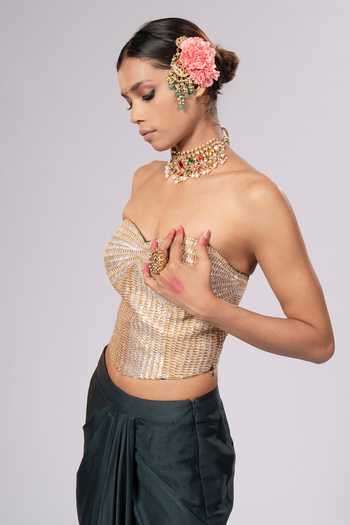 Shop_Rirasa_Gold Crepe Gota Patti Sweetheart Neck Ira Corset And Skirt Set _Online_at_Aza_Fashions