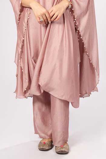Rirasa_Pink Silk Split V-neck Hansika Blend Kaftan And Pant Set _at_Aza_Fashions