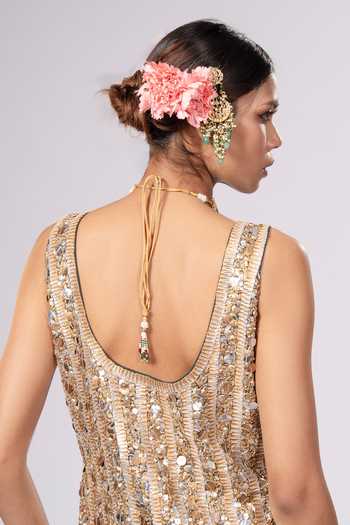 Rirasa_Green Crepe V-neck, Yes Ambar Embroidered Kurta Sharara Set _at_Aza_Fashions