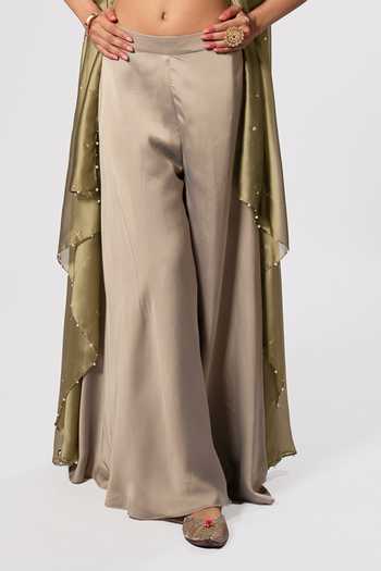 Shop_Rirasa_Olive Green V-neck Zoraya Draped Cape Set _Online_at_Aza_Fashions