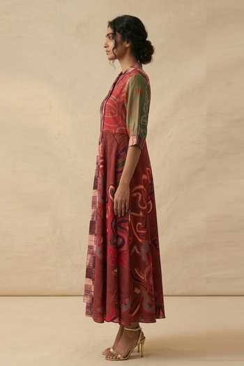 Vedika M_Multi Color Cotton Notched Neck Eden Flow Dress _Online_at_Aza_Fashions