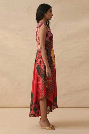 Vedika M_Red Cotton High Neck Scarlet Rush Dress _Online_at_Aza_Fashions
