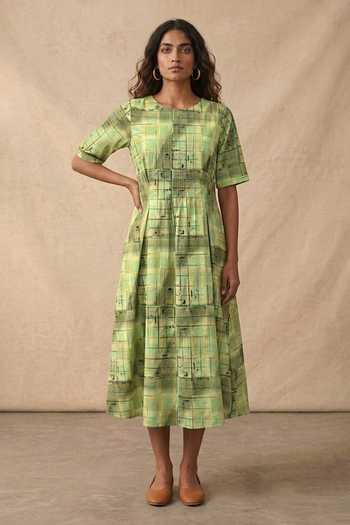 Vedika M Mint Chequered Midi Dress 