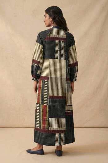 Vedika M Mono Grid Raglan Sleeve Dress 