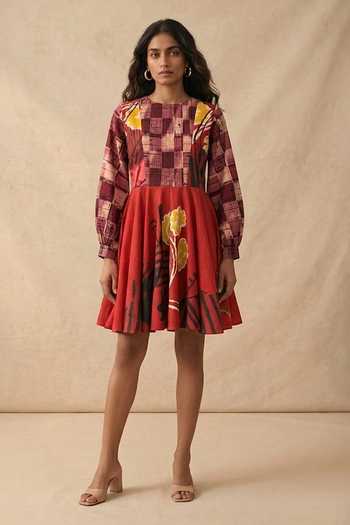 Vedika M Mono Grid Midi Dress 
