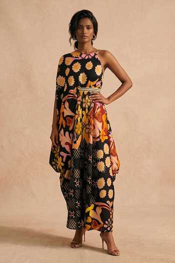 Vedika M Dusky Bloom In-Cut Draped Dress 