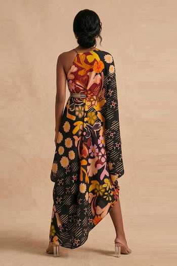 Vedika M Dusky Bloom In-Cut Draped Dress 