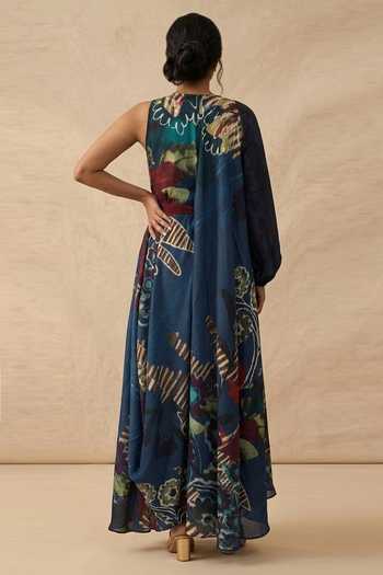 Vedika M Midnight Bloom Raglan Sleeve Draped Dress 
