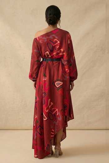 Vedika M Crimson Flow Draped Dress 
