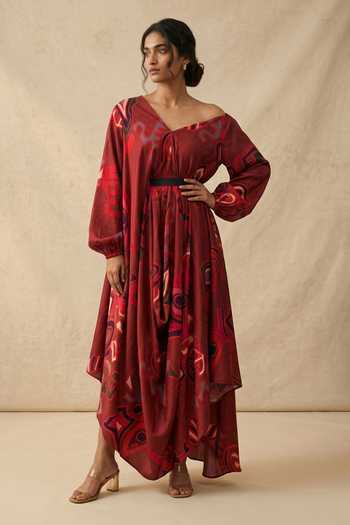 Vedika M Crimson Flow Draped Dress 