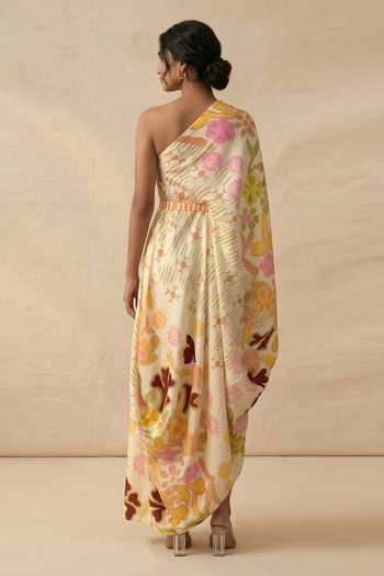 Vedika M Sundown Floral One Shoulder Draped Dress 