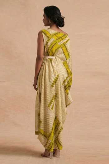 Vedika M Citrene Drop Shoulder Draped Dress With Belt 