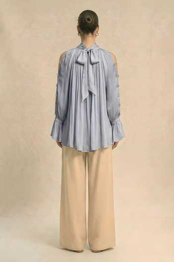 Neora By Nehal Chopra Steel Grey Halter Neck Top 