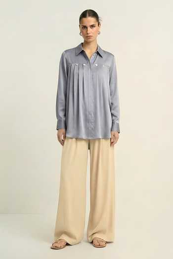 Neora By Nehal Chopra Steel Grey Gathered Shirt 