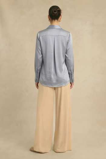 Neora By Nehal Chopra Steel Grey Gathered Shirt 