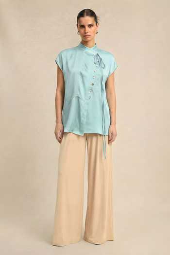 Neora By Nehal Chopra Tropical Breeze Blue Crew Neck Top 