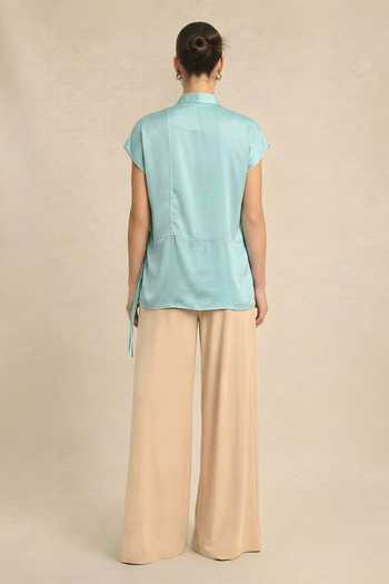 Neora By Nehal Chopra Tropical Breeze Blue Crew Neck Top 
