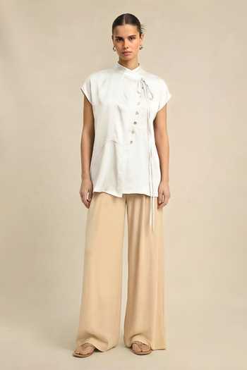 Neora By Nehal Chopra Ivory White Crew Neck Top 