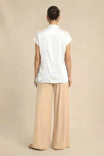 Neora By Nehal Chopra Ivory White Crew Neck Top 