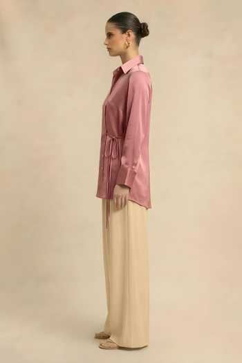 Neora By Nehal Chopra_Pink Bemberg, Silk Collared Wrap Shirt _Online_at_Aza_Fashions