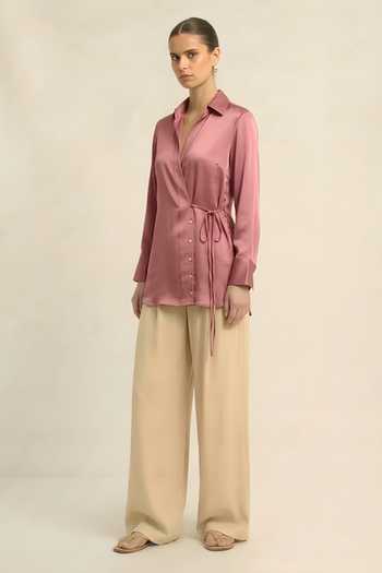 Buy_Neora By Nehal Chopra_Pink Bemberg, Silk Collared Wrap Shirt _Online_at_Aza_Fashions