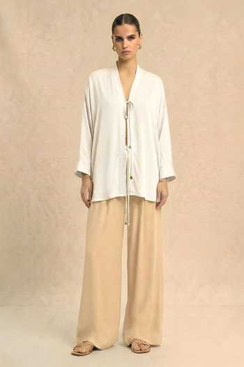 Neora By Nehal Chopra Ivory White Loop Shirt 