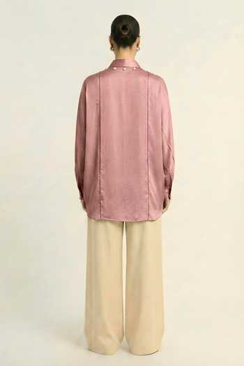 Neora By Nehal Chopra Pink Mandarin Collar Shirt 