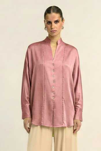 Neora By Nehal Chopra Pink Mandarin Collar Shirt 
